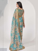 Sky Blue Organza Digital Print Saree